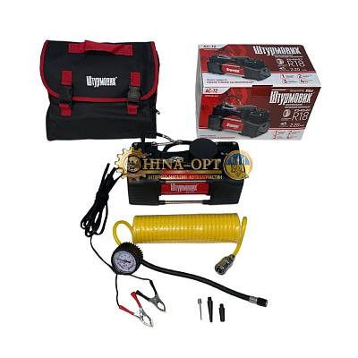 Компрессор AC-72 10 Атм, 90 л/мин 12В,25А прикуриватель клеммы,шланг 5.0 м